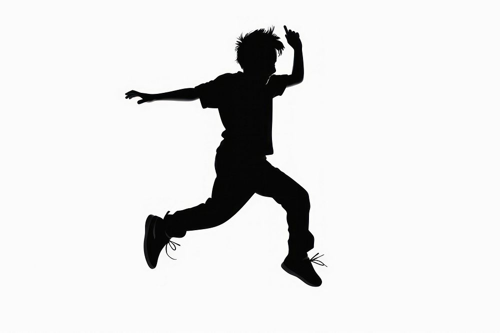 Jumping boy silhouette clip art dancing white white background.