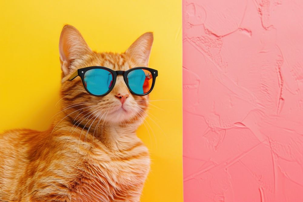 Retro collage of cat sunglasses mammal animal.