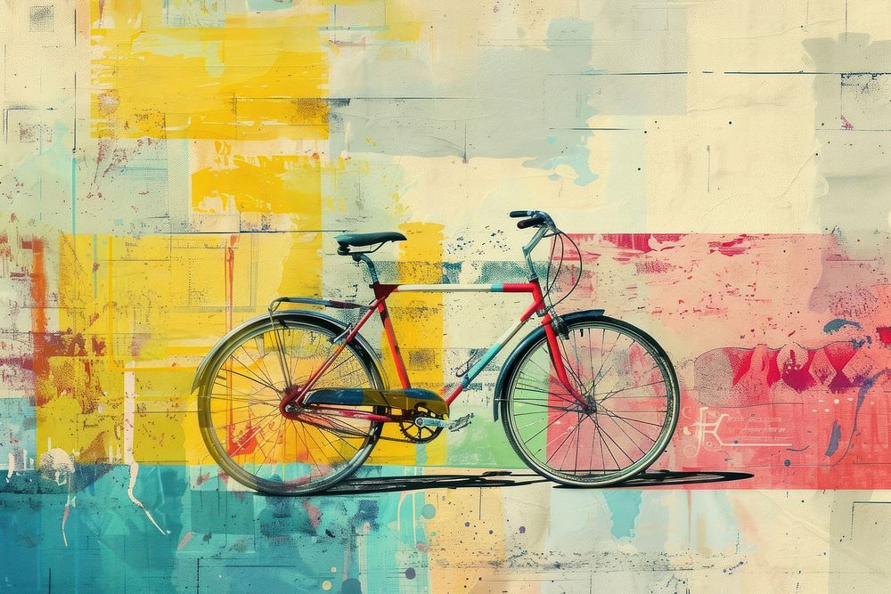 Retro collage of bicycle art painting vehicle.