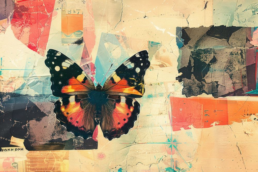 Retro collage of butterfly art painting insect.
