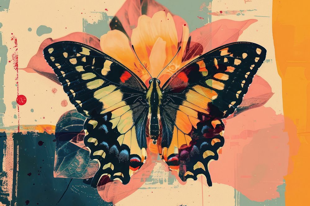 Retro collage of butterfly art painting animal.