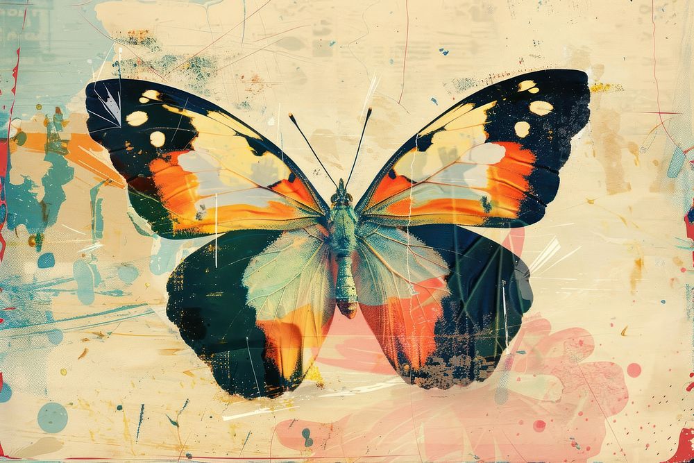 Retro collage of butterfly art painting animal.
