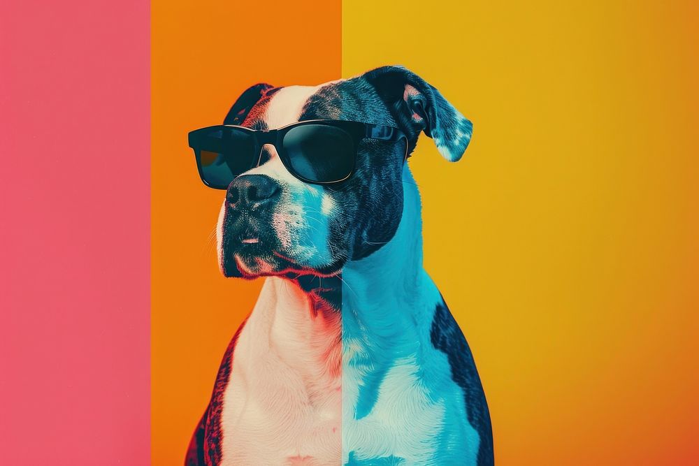 Retro collage of dog sunglasses bulldog mammal.