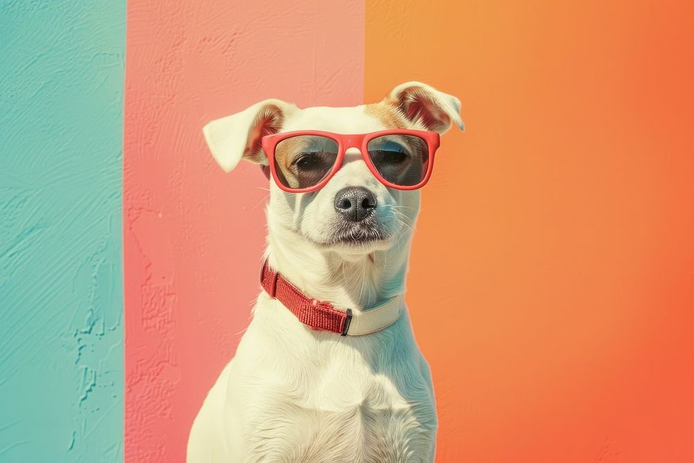 Retro collage of dog sunglasses portrait mammal.