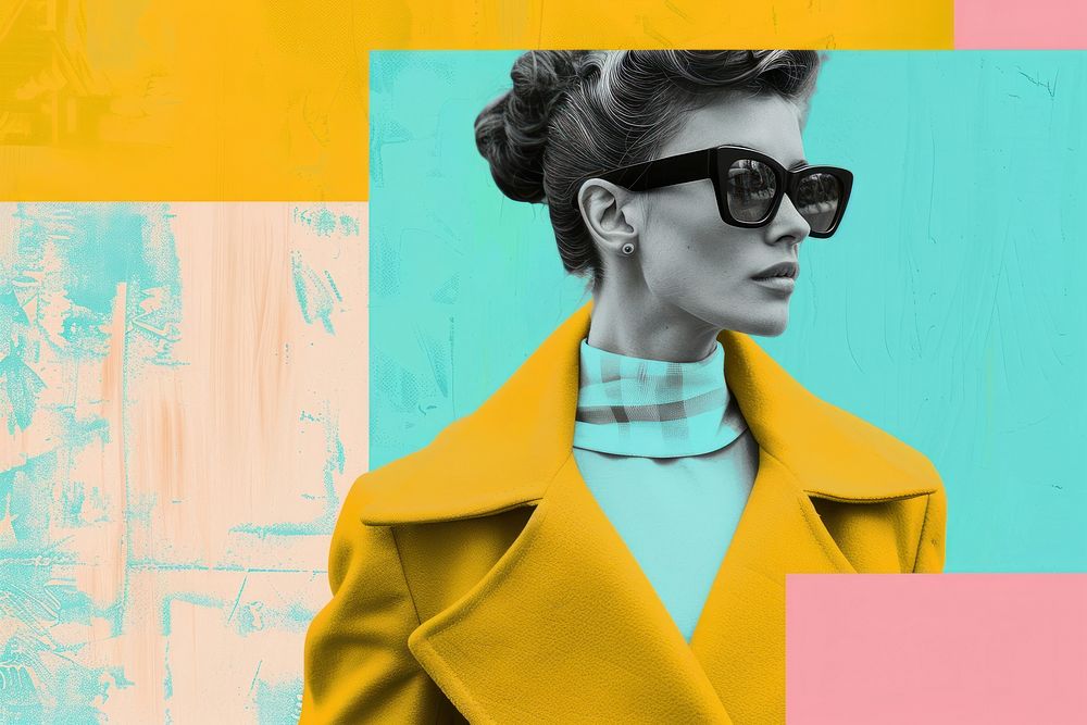 Retro collage of fashion art sunglasses portrait.