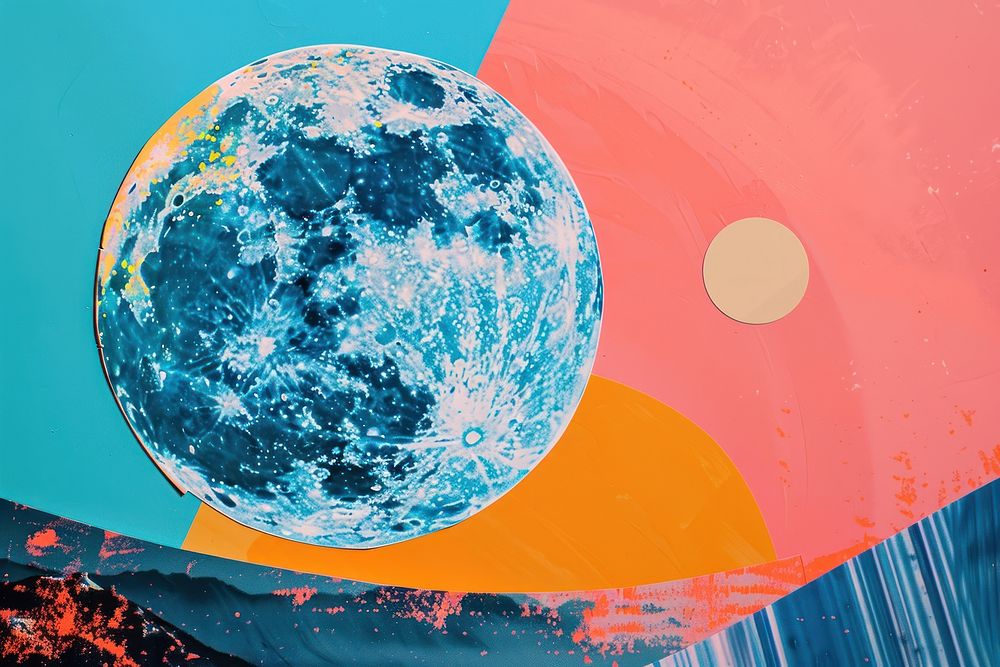 Retro collage of moon astronomy outdoors sphere.