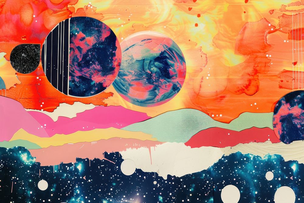 Retro collage of space art painting backgrounds.