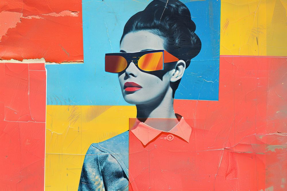 Retro collage of woman art sunglasses painting.