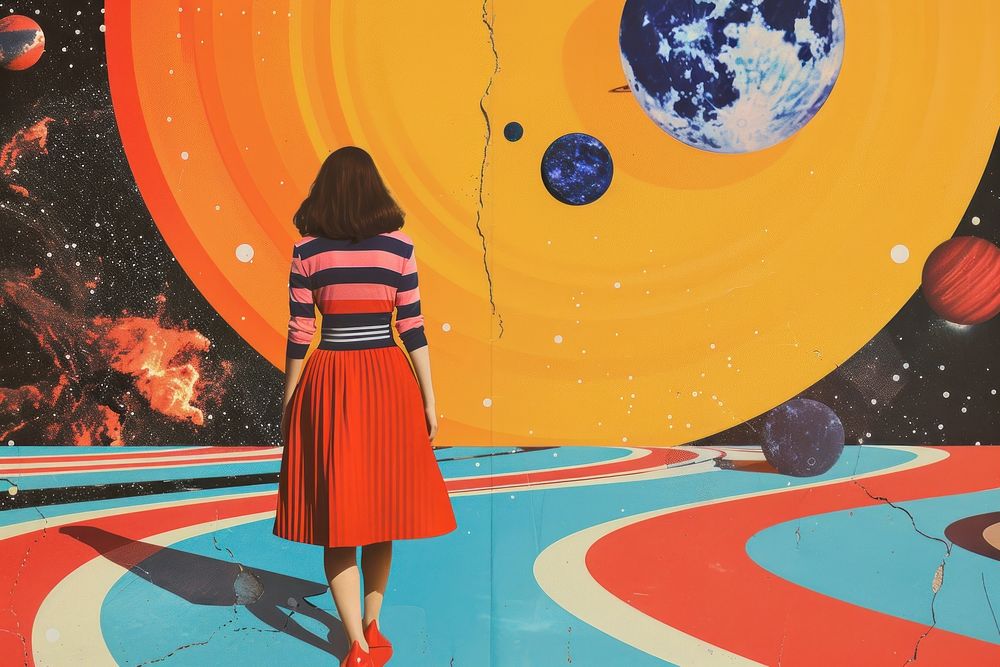 Retro collage of universe painting space adult.