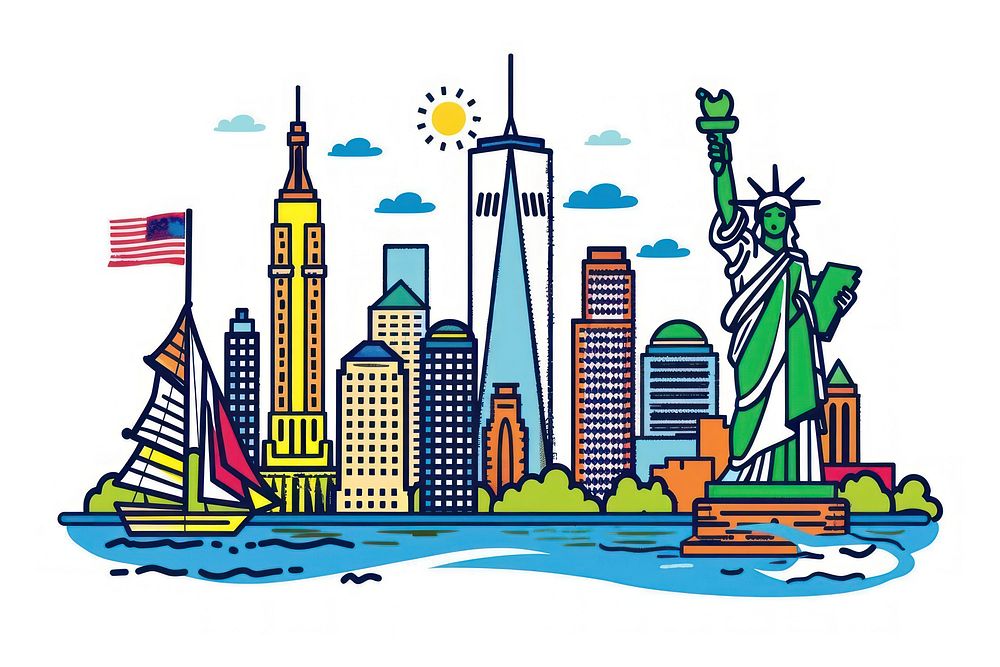 New york city sketch metropolis cartoon.