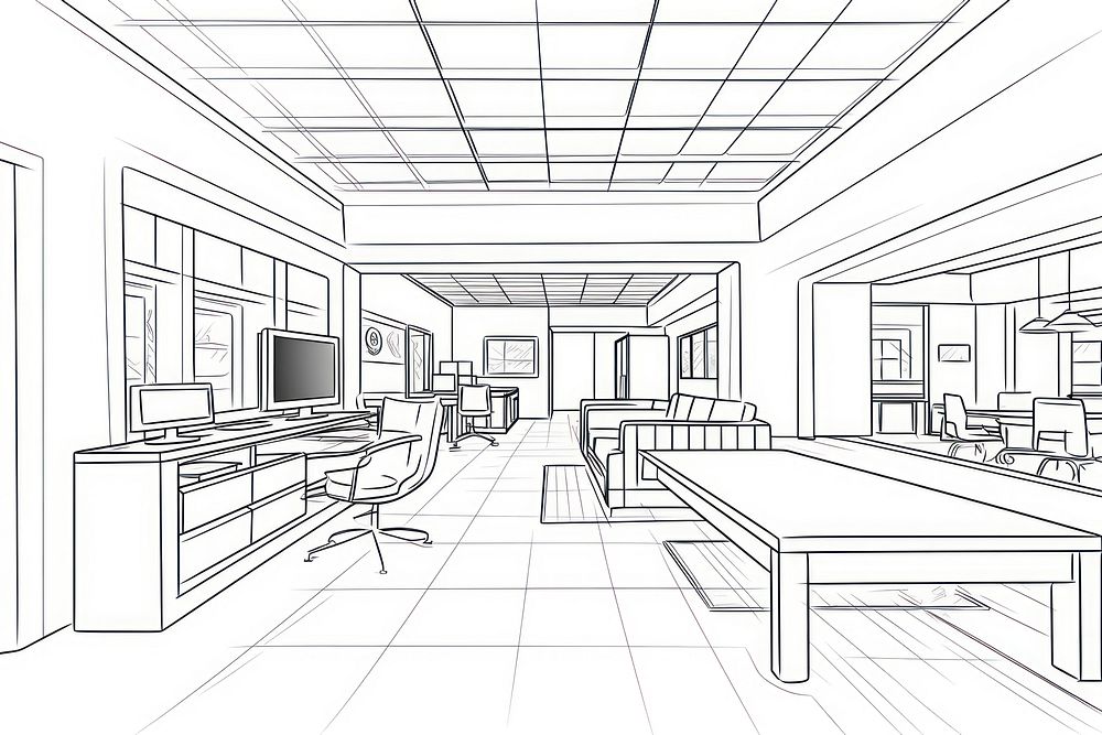 Office space sketch architecture furniture.