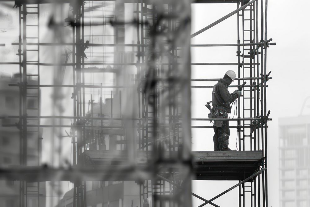 Worker working in front of the construction building adult architecture development.