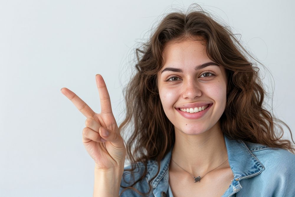 Person making a peace sign cheerful portrait finger.