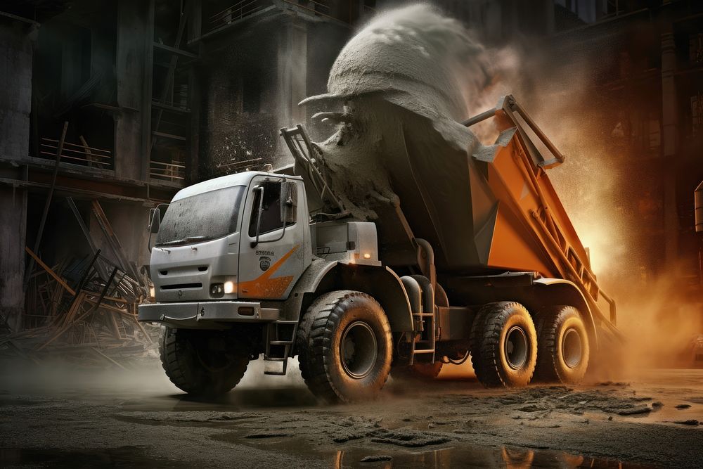 Construction concrete mixer vehicle truck transportation.
