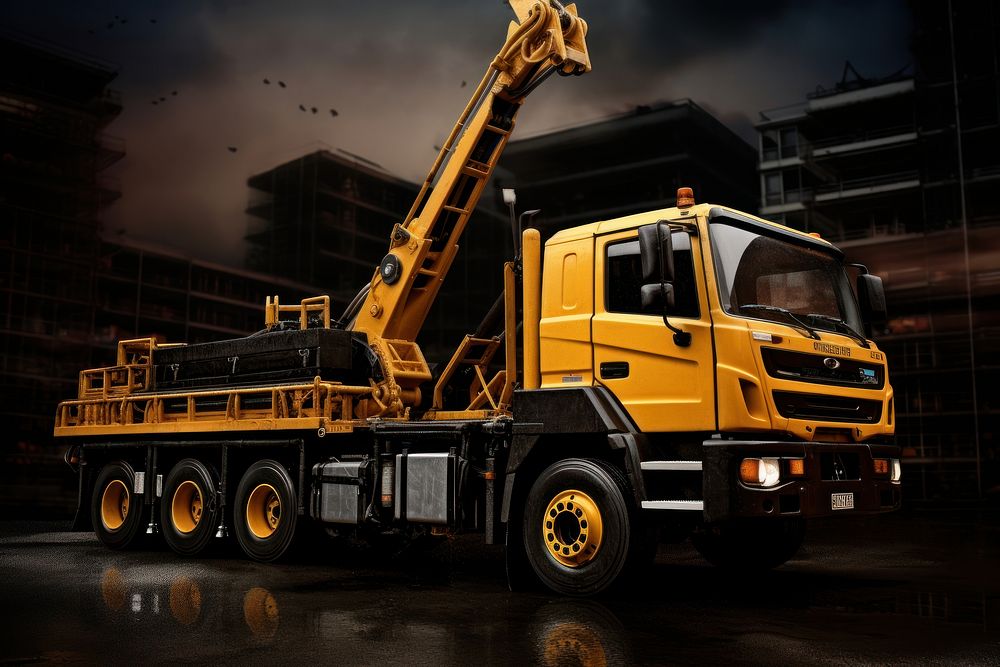 Construction crane truck vehicle transportation architecture.