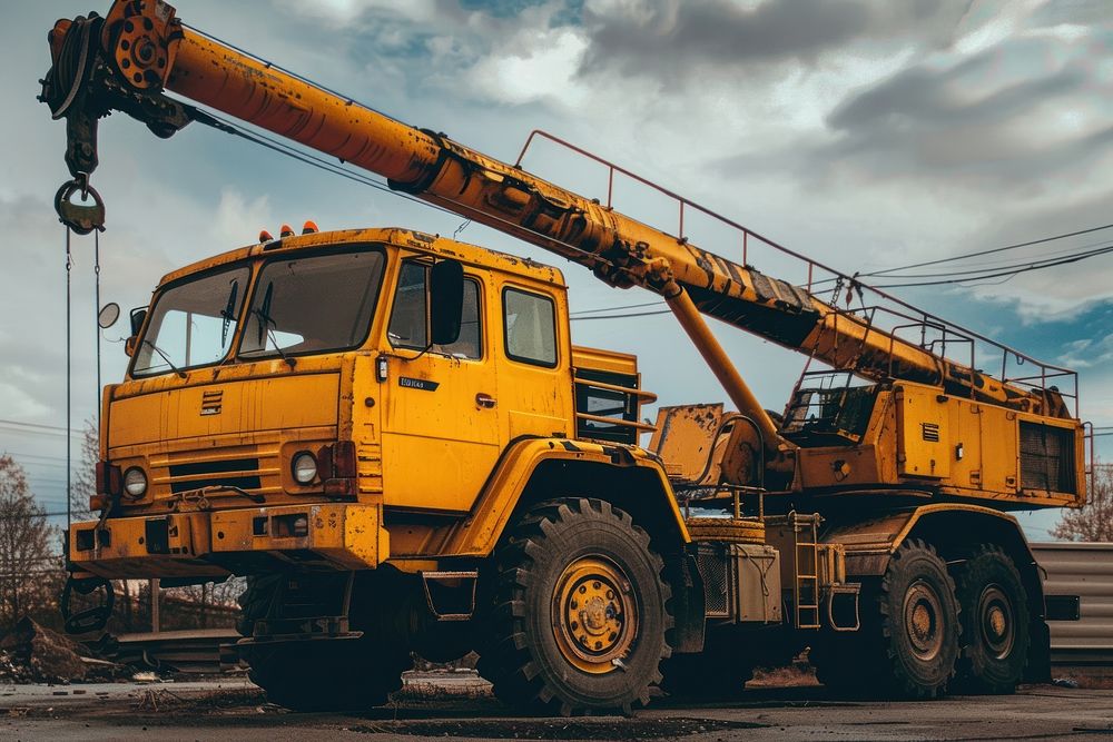 Construction crane truck vehicle transportation architecture.