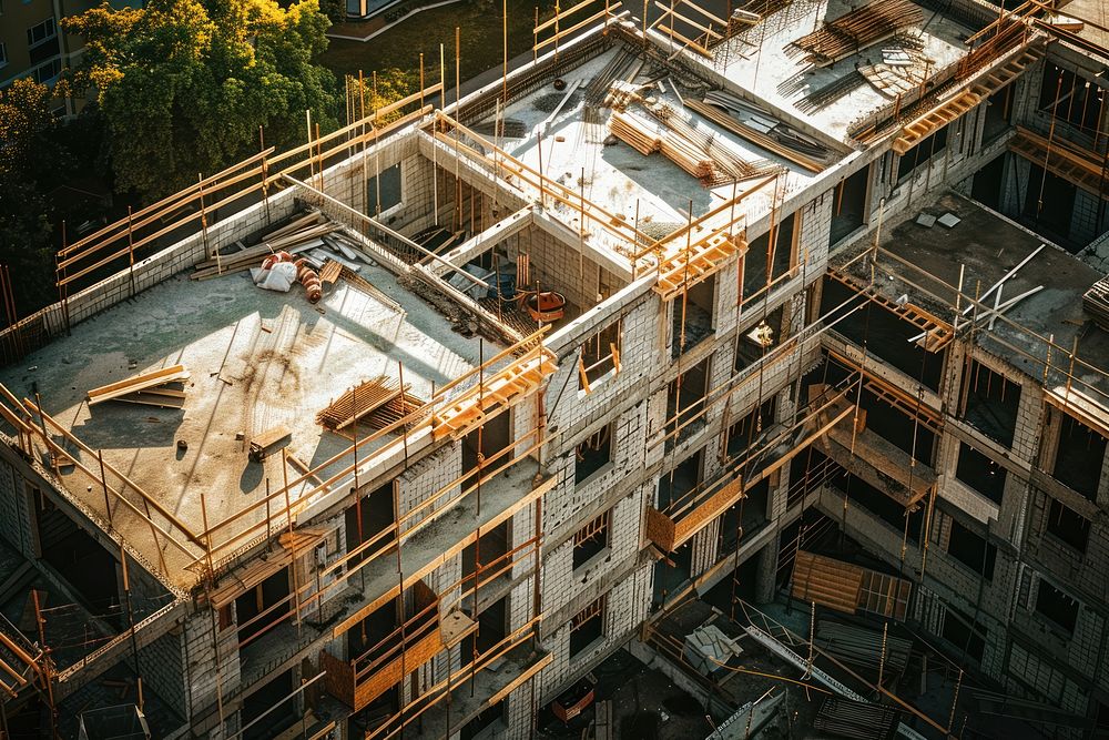 Construction building in the middle building architecture development scaffolding.