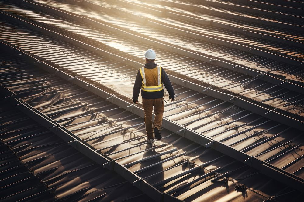 Engineer walking in the roof of construction hardhat helmet adult.