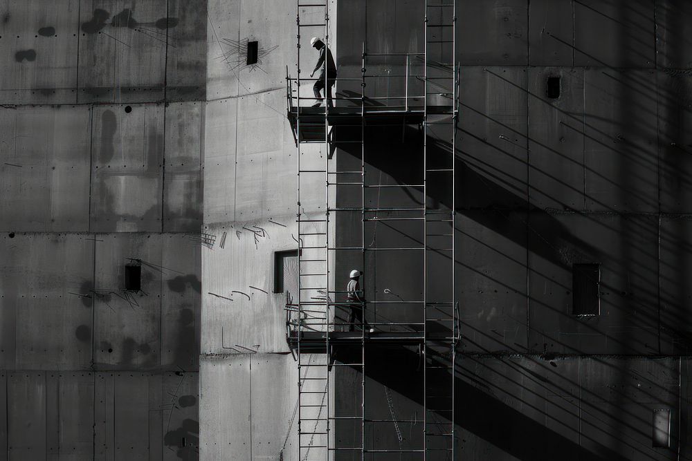 People working on the construction building architecture scaffolding light.