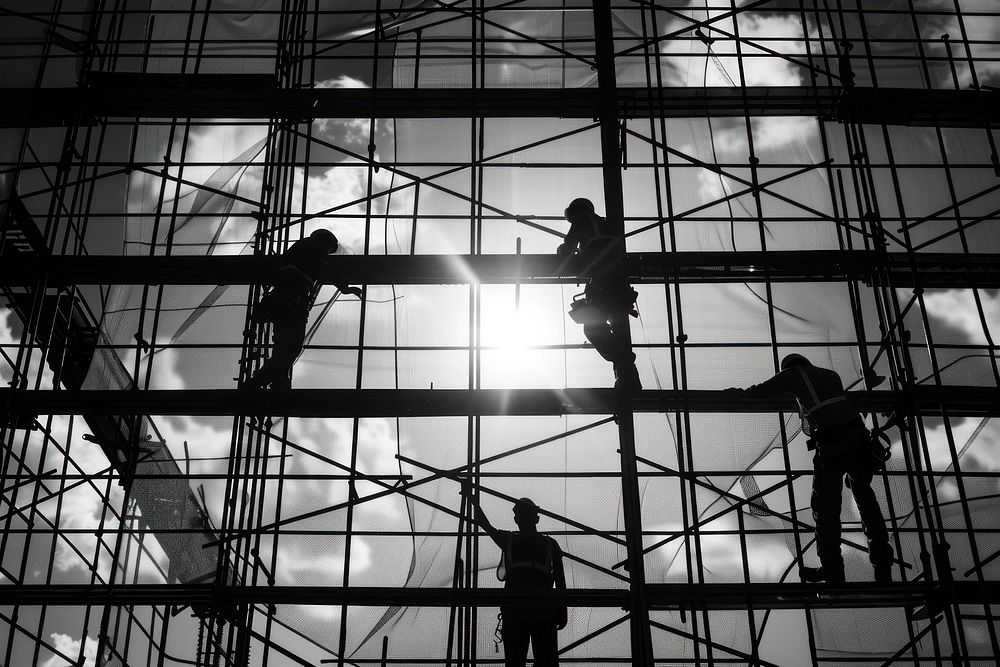 People working on the construction building scaffolding light adult.