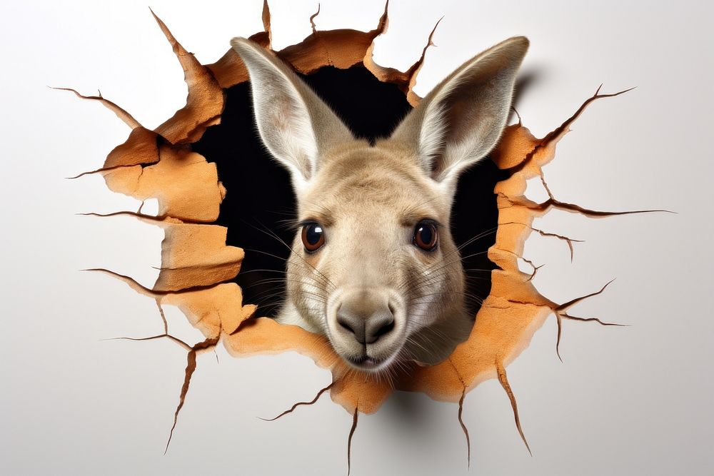 Kangaroo peeking out portrait animal mammal.