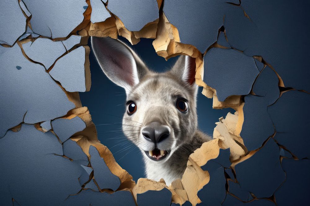 Kangaroo peeking out portrait cracked mammal.