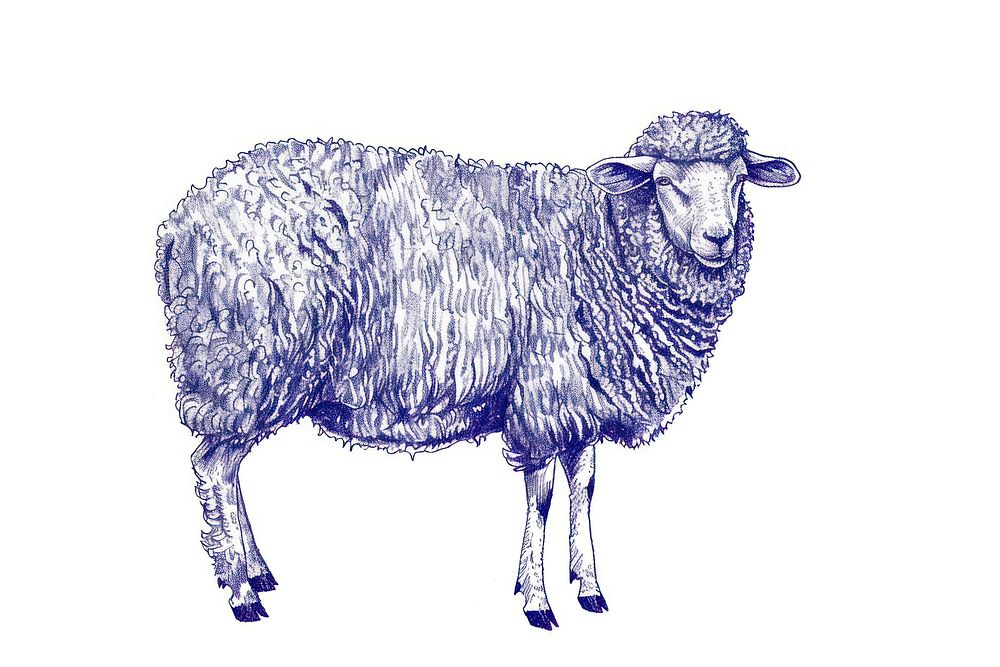 Vintage drawing sheep livestock animal mammal.