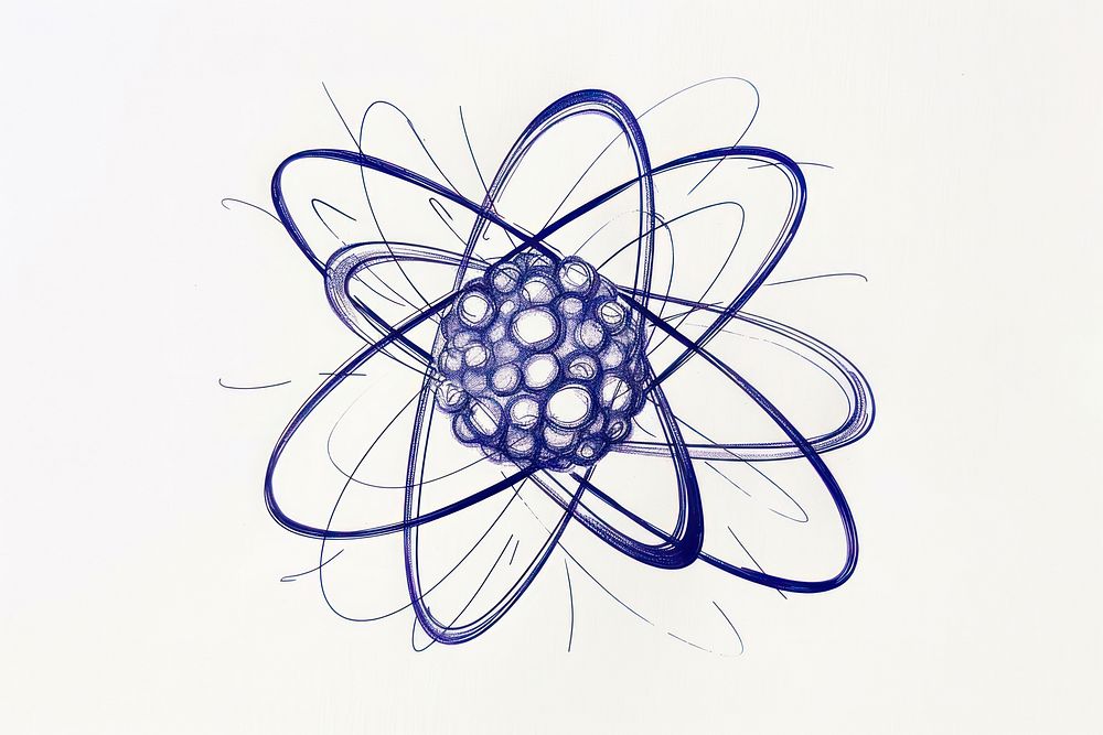 Vintage drawing atom pattern sketch blue.