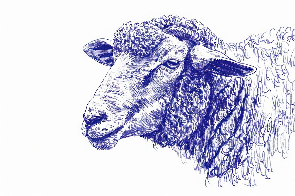 Vintage drawing sheep livestock mammal animal.