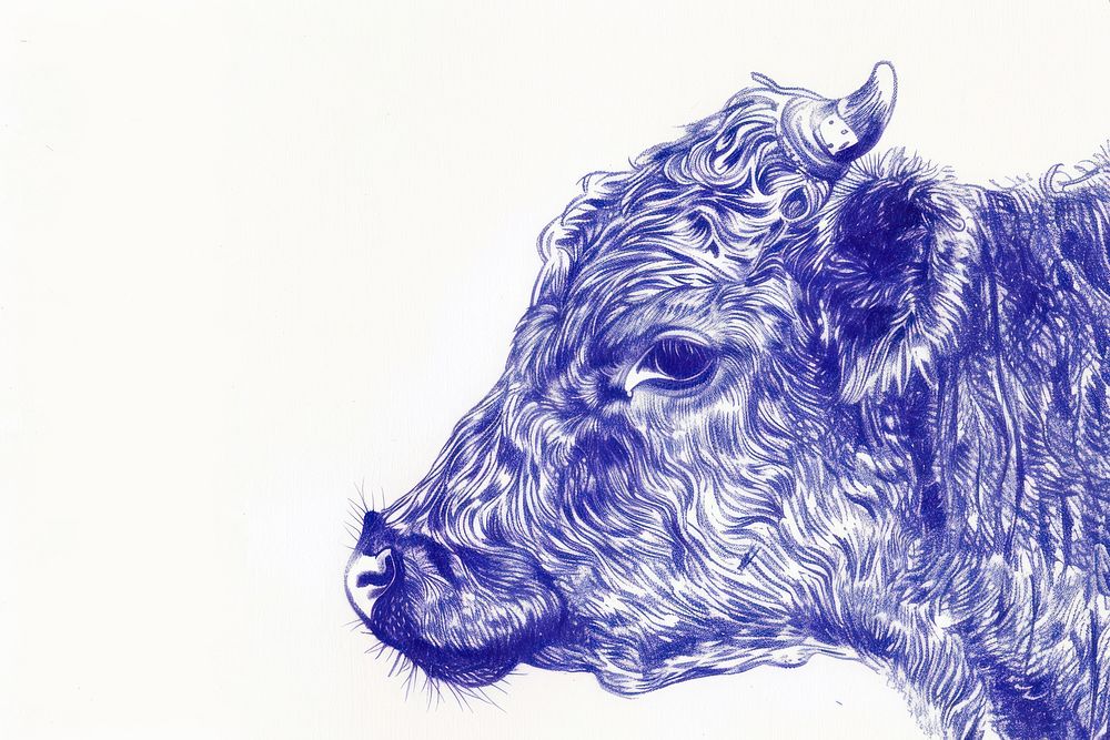 Vintage drawing cow livestock mammal animal.