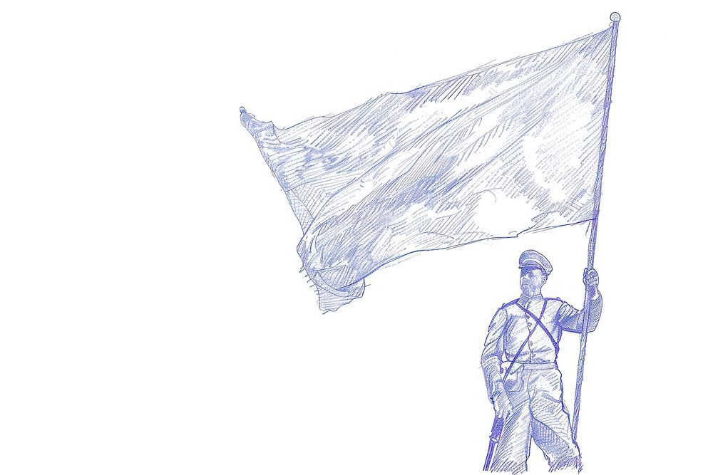Vintage drawing and holding a flag sketch paper adult.