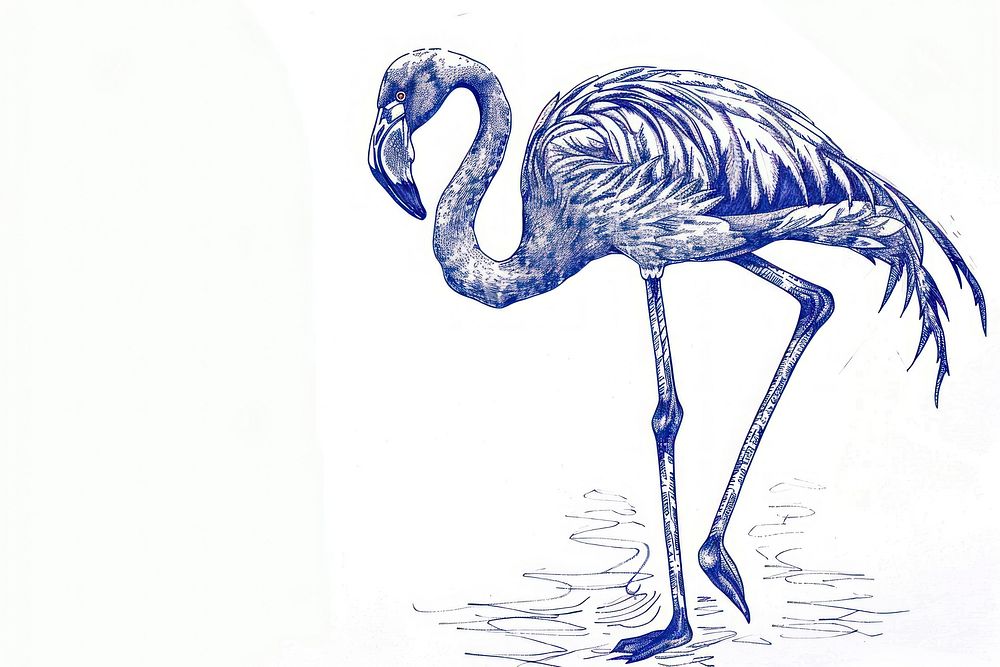 Vintage drawing Flamingo flamingo animal sketch.