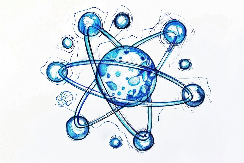 Vintage drawing atom pattern blue art.