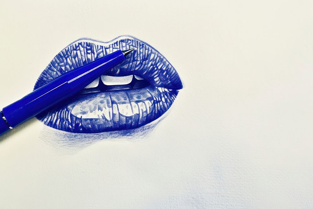 Vintage drawing Beauty lipstick sketch blue.