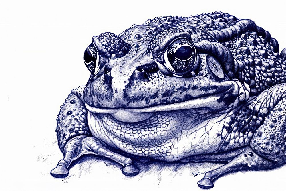 Vintage drawing Frog amphibian reptile animal.