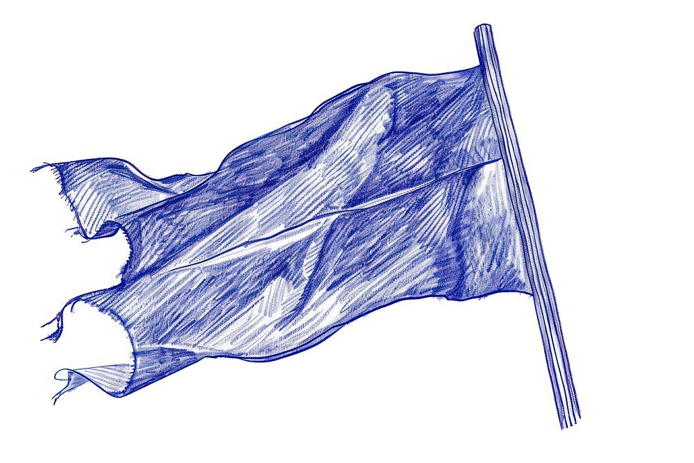 Vintage drawing flag sketch paper blue.