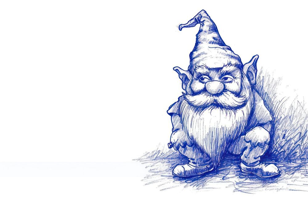 Vintage drawing Gnome sketch paper representation.