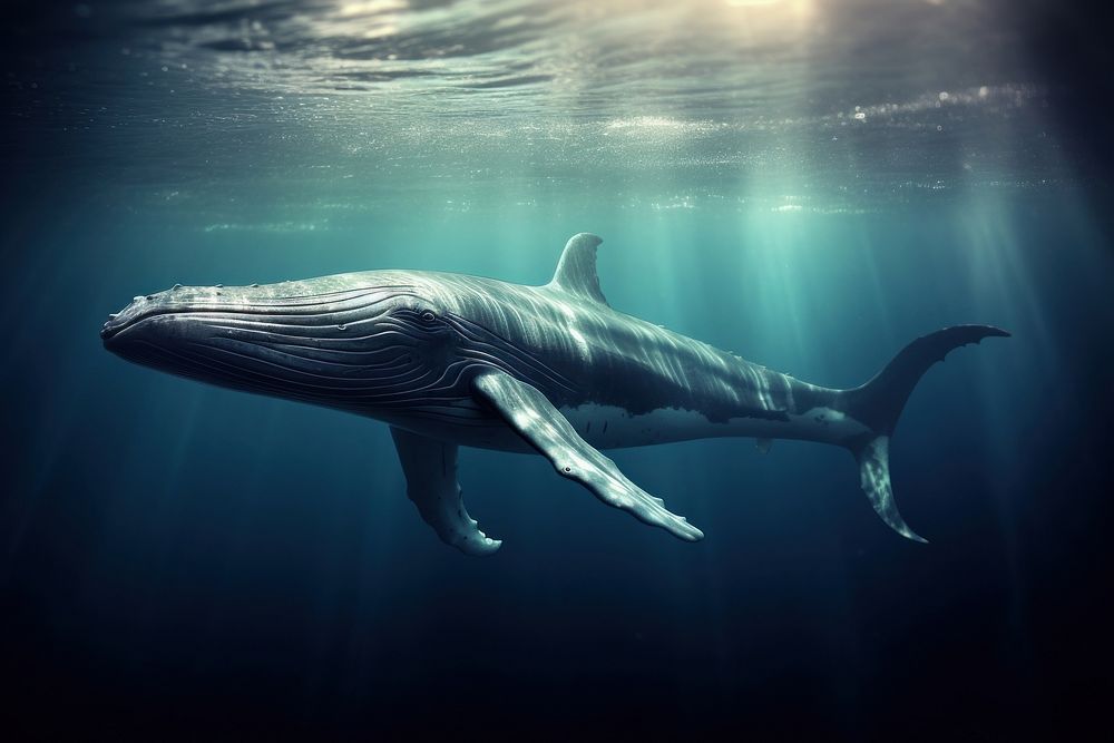 Blue whale swimming animal mammal.