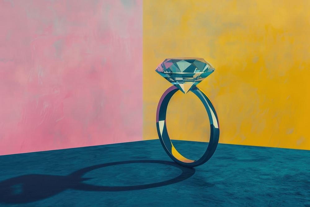 Silkscreen of a diamond ring jewelry yellow blue.
