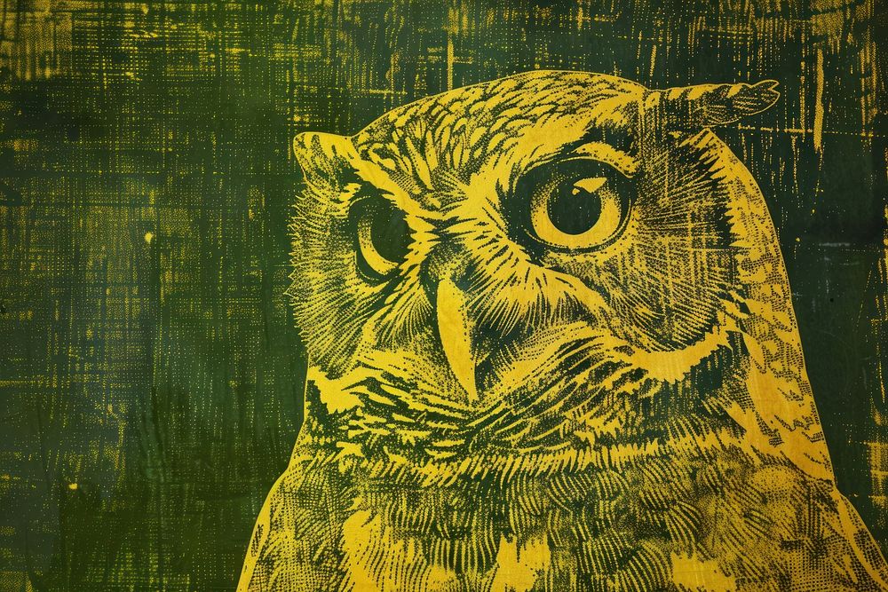Silkscreen of a owling pin art painting animal.