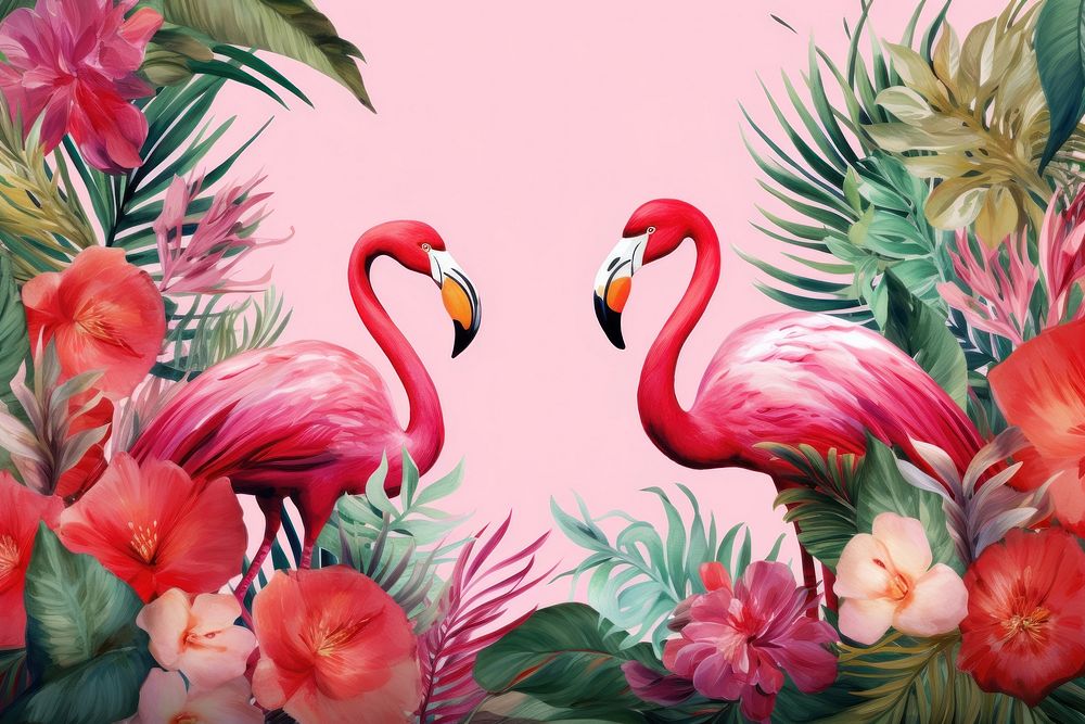 Tropical copy space background flamingo nature green.