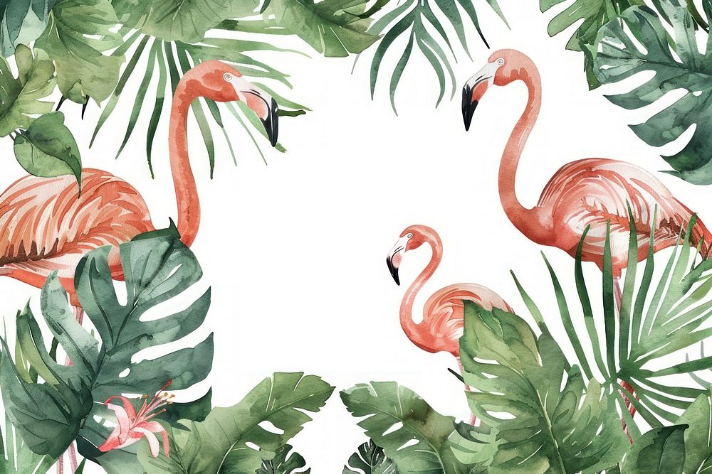 Watercolor tropical borders flamingo backgrounds outdoors.