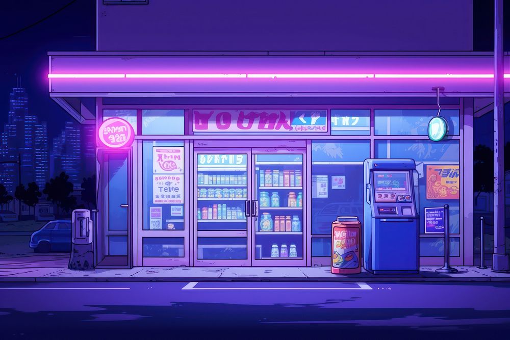 Cyberpunk convenient store purple kiosk | Premium Photo Illustration ...