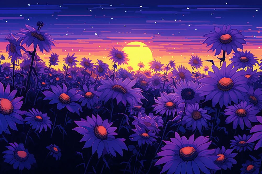 Sunflower field purple backgrounds landscape.