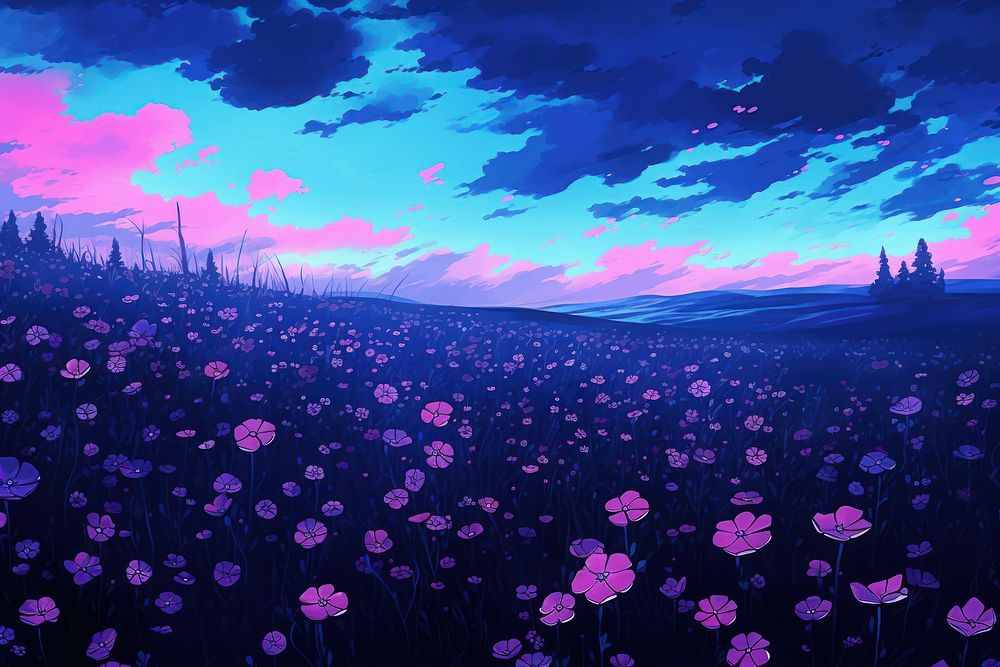 Flower field purple backgrounds landscape.