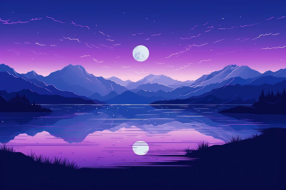 Mountain and lake purple landscape astronomy.