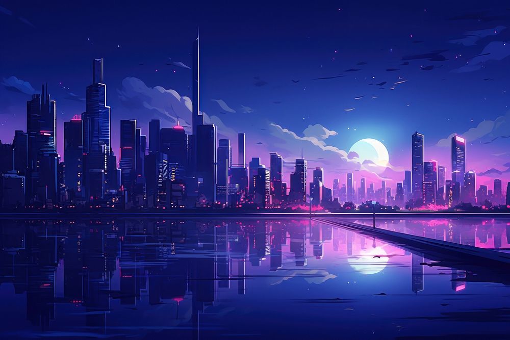 Night time cityscape architecture landscape outdoors.