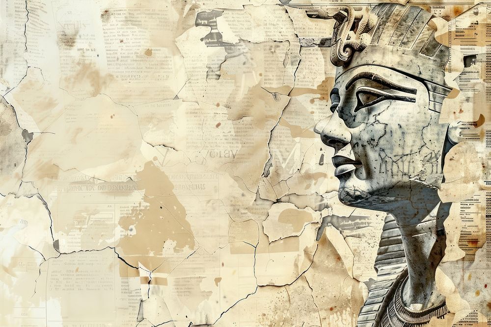 Sphinx ephemera border backgrounds collage drawing.