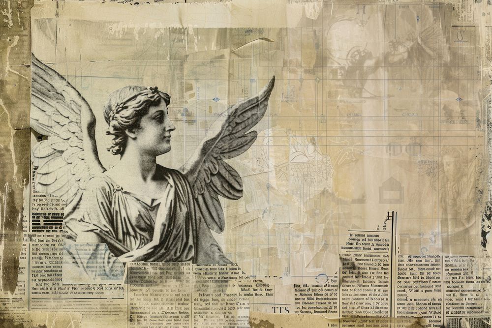 Angel ephemera border newspaper drawing text.