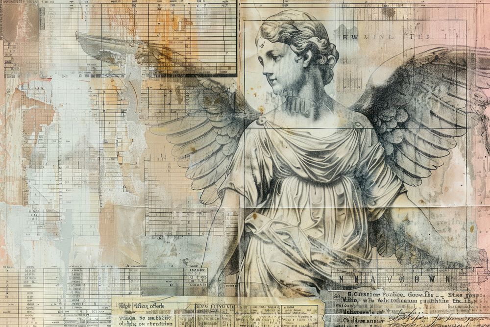 Angel ephemera border backgrounds newspaper drawing.